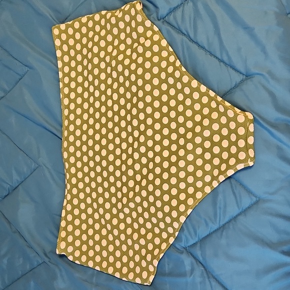 Aerie High Waisted Full Coverage Bikini Bottoms Green with White Polka Dots XXL - Picture 2 of 7